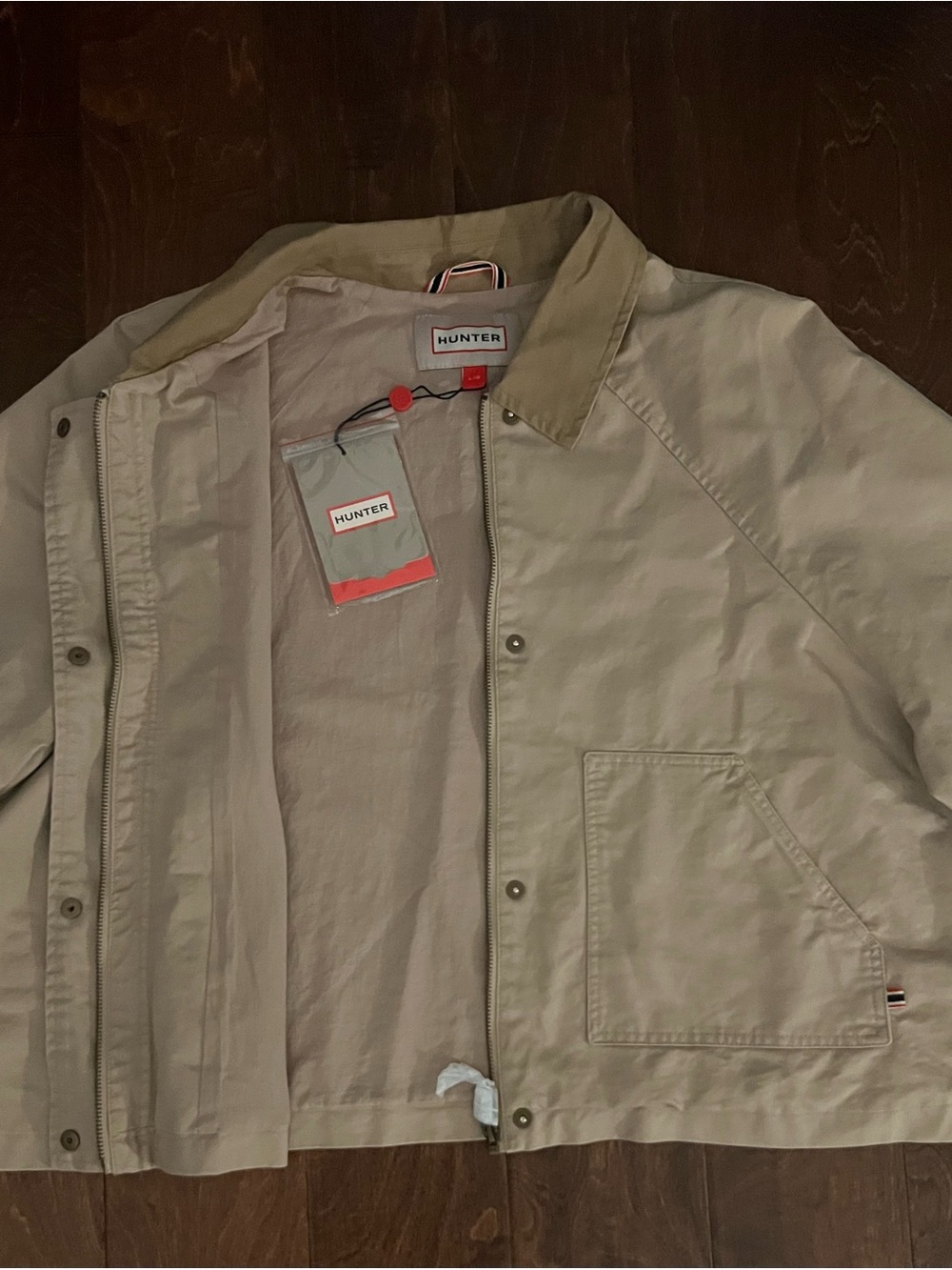 Hunter Original Cropped Oversized Jacket‎ Women's L Taupe Button Front